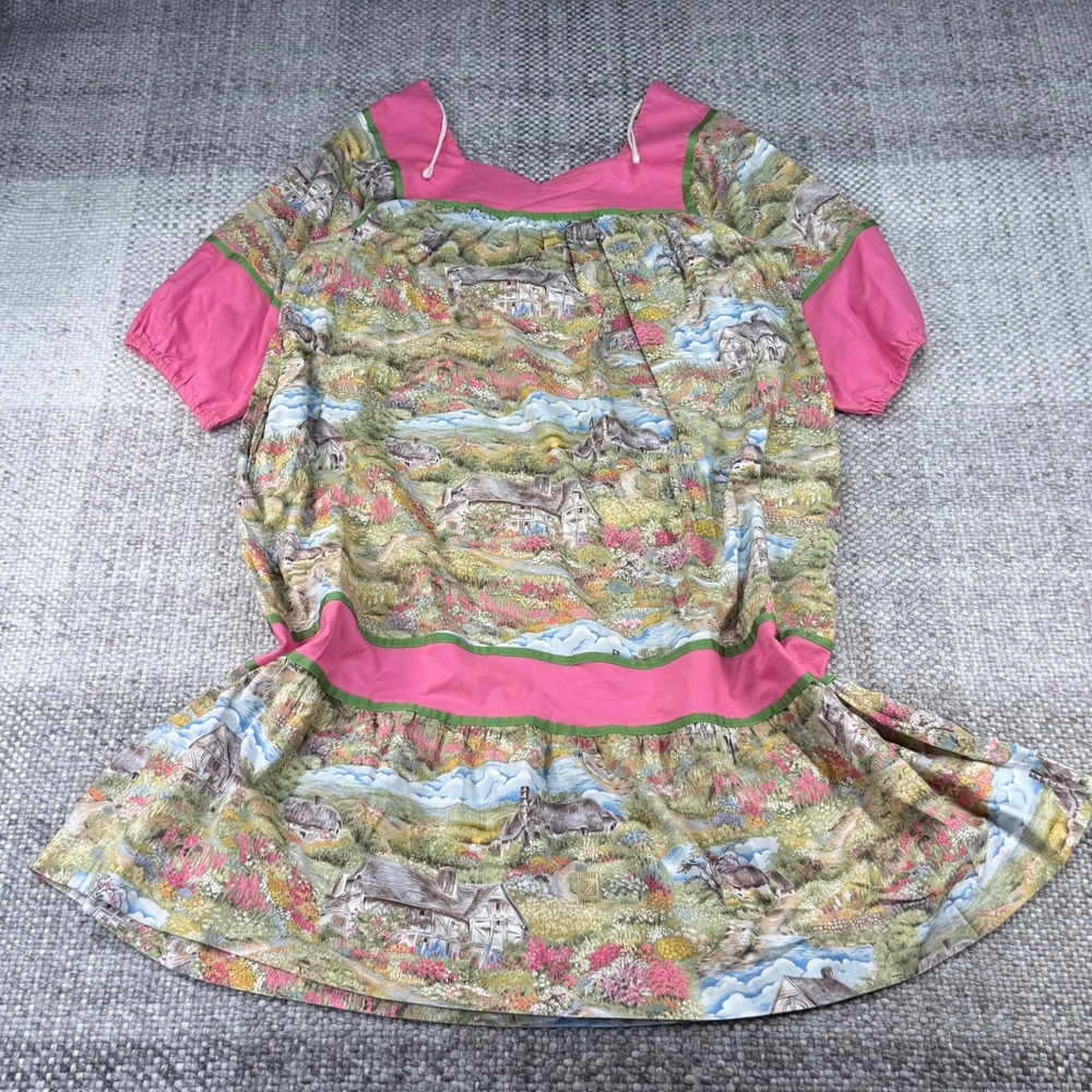 Vintage Krist Gudnason California Cottagecore Dress Pink Green Floral Large